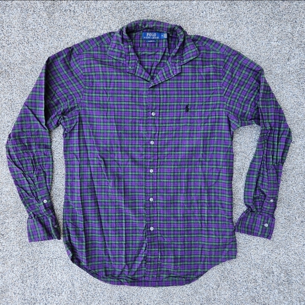 Polo Ralph Lauren Plaid Button Down Shirt Purple Green M Men's Long Sleeve
